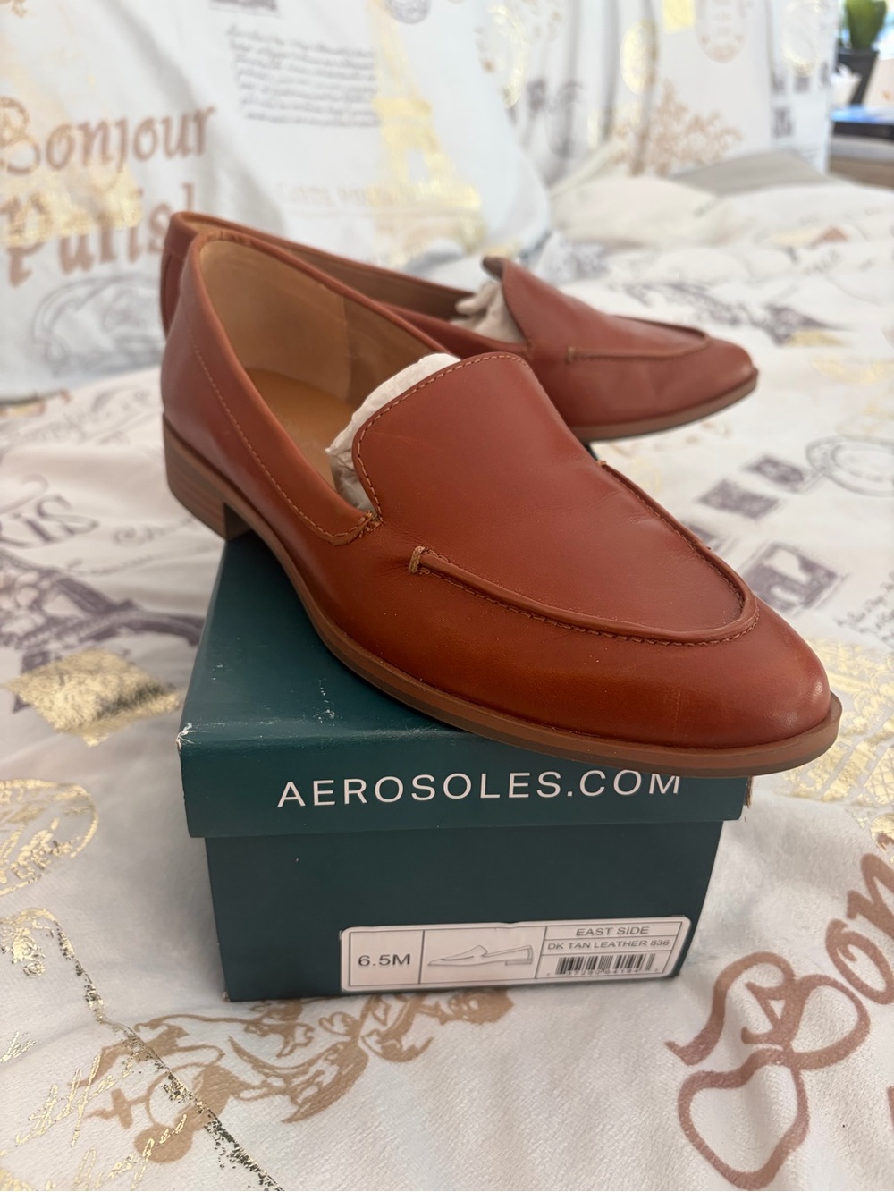 AEROSOLES Chestnut Brown Leather Slip-On Loafers